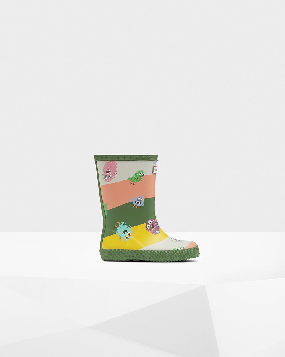 Kids Hunter Original First Classic Scribble Print | Rain Boots Green | NZ-58324-PGIX